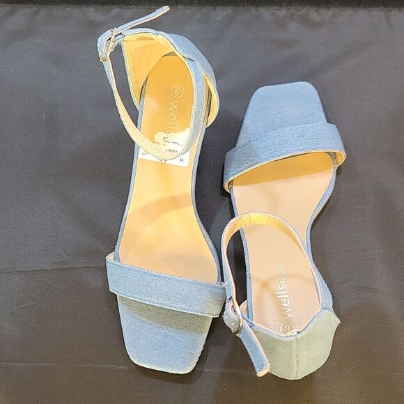 BRAND NEW WELLSFOUNTN DENIM MATERIALS LOW-HEEL SANDAL - Picture 6 of 13